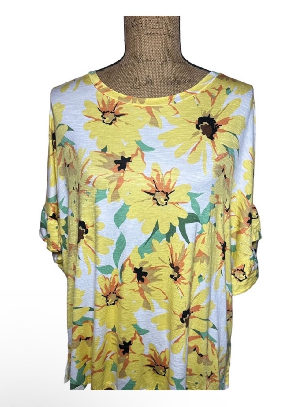 LuLaRoe Yellow Floral Short Sleeve Top